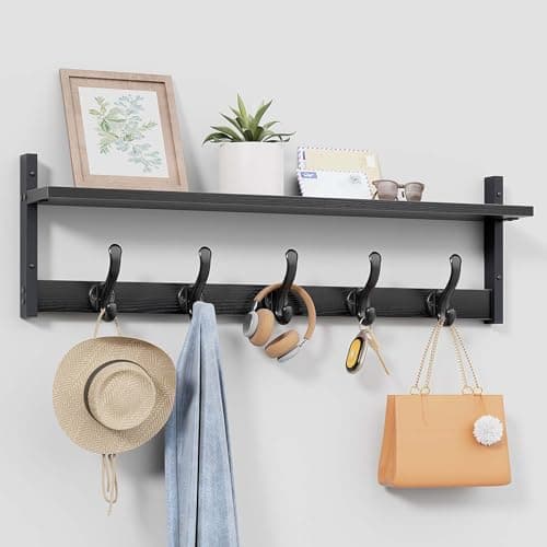 Tatub Rustic 29" Wall Mount Coat Rack with Shelf, Black — Black