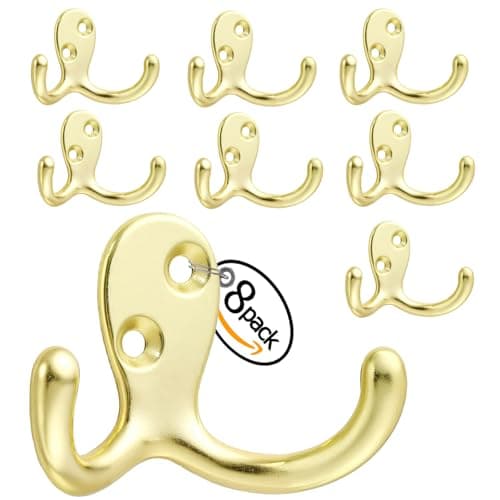 Bronze Double Prong Coat Hooks - 8 Pack, Wall Mounted, Heavy-Duty for Living Room & More — 8pcs Gold