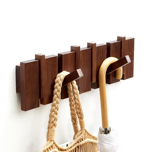 Walnut Wood Wall Mount Coat Rack with 6 Hooks