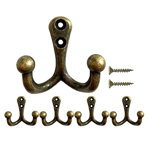 Vintage Heavy Duty Coat Hooks (5 Pack) for Hanging Clothes and Accessories