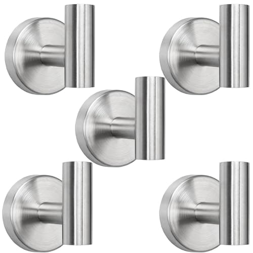 TocTen Brushed Nickel 5 Pack SUS 304 Stainless Steel Towel Hook for Bathroom Kitchen