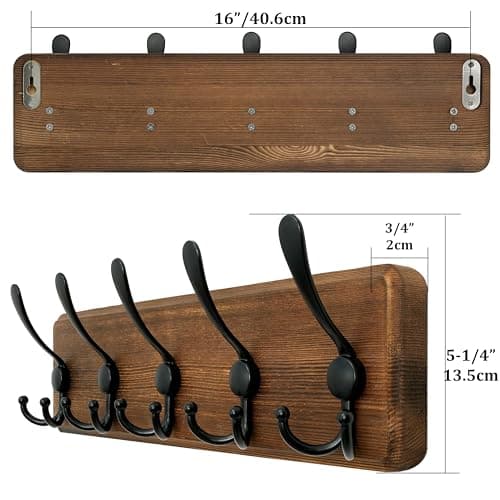 Rustic WEBI Wall Mount Coat Rack, 5 Hooks, Brown