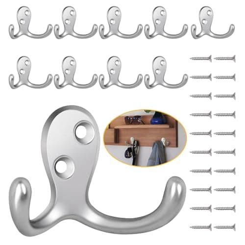Heavy Duty 14 Pack Double Prong Coat Hooks for Hanging Towel, Coat, Bag, Hat, Cup, Key
| No Rust Black Metal Wall Mounted Coat Hooks with 28 Screws for Heavy Duty Use
| 14 Pack Coat Hooks for Hanging Towel, Coat, Bag, Hat, Cup, Key - Wall Mounted wi 
