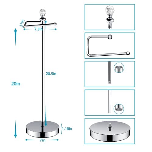 Chrome Finish Crystal Finial Free-Standing Toilet Paper Holder with Reserve Function