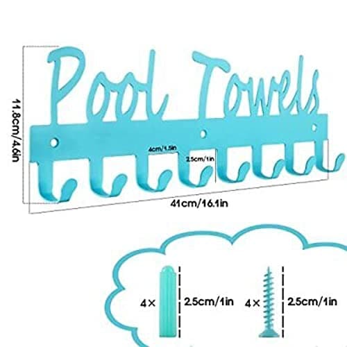 Black Metal Wall Mount Pool Towel Rack, 5 Hook Waterproof Rustproof
