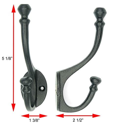 Craftsman Road Black Vintage Cast Iron Wall Hooks - Rustic Farmhouse Coat Hooks | Coats, Bags, Towels, Hats | Heritage S