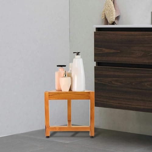VaeFae Teak Shower Corner Bench, Wooden Foot Rest for Inside Shower