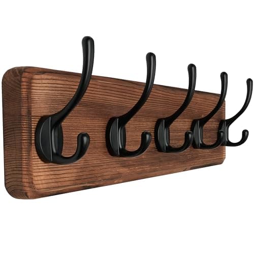 SKOLOO Rustic Pine Wall Mount Coat Rack - 5 Hooks