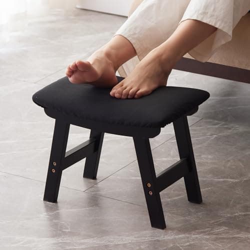 Bamboo Desk Foot Stool, Black Legs & Surface - Extra Seating