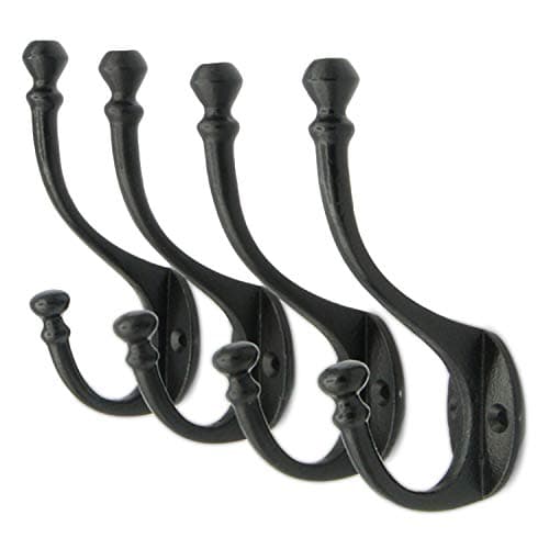 Craftsman Road Black Vintage Cast Iron Wall Hooks - Rustic Farmhouse Coat Hooks | Coats, Bags, Towels, Hats | Heritage S
