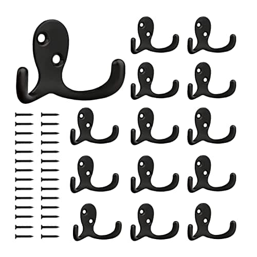 14 Pack Heavy Duty Double Prong Coat Hooks Wall Mounted with Screws for Hanging Items
