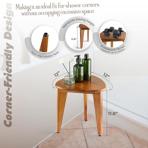 BLUEWEST Natural Acacia Wood Shower Foot Stool for Legs and small spaces