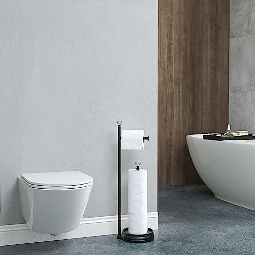 Heavy-Duty Metal-Free Toilet Paper Holder with Crystal Ball, Matte Black Stand