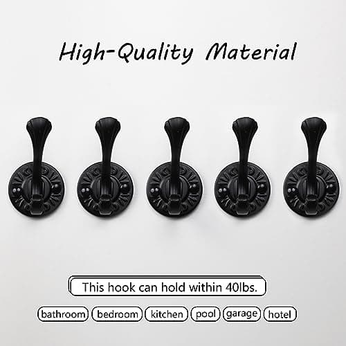 5pcs Matte Black Coat Hooks & Towel Bars for Bathrooms & Entryway