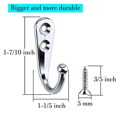 Silvery 24-Piece Wall Mounted Robe Hook with 50 Screws