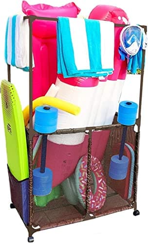 Large Towel Hanger with Drying Bars, Multi-Use Storage Bin, White — Brown