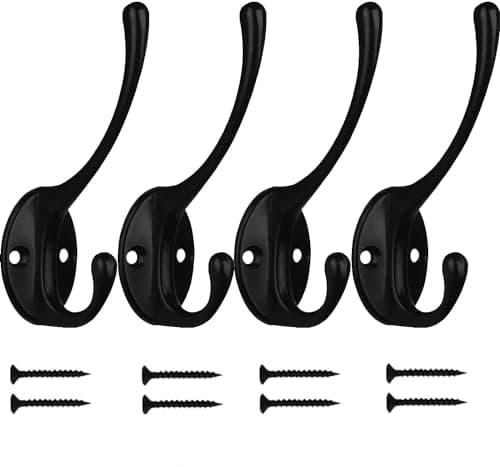 Kruodop 4Pcs Heavy Duty Black Wall Hooks for Coats, Handbags, Towels