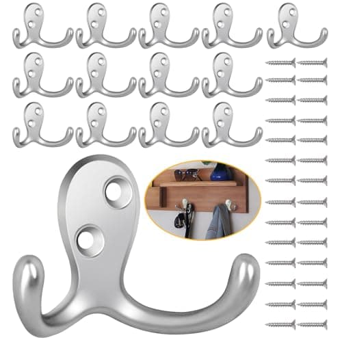 Heavy Duty 14 Pack Double Prong Coat Hooks for Hanging Towel, Coat, Bag, Hat, Cup, Key
| No Rust Black Metal Wall Mounted Coat Hooks with 28 Screws for Heavy Duty Use
| 14 Pack Coat Hooks for Hanging Towel, Coat, Bag, Hat, Cup, Key - Wall Mounted wi 