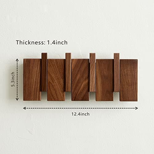 Modern Walnut Wood Coat Rack, Wall Mount 4 Hooks, Space-Saving Entryway Organizer