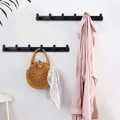 Modern Wall Mount Coat Rack with 6 Hooks, Black