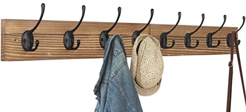 Wall Mounted Coat Rack with 8 Hooks for Entryway — Natural Plate & Black Hook