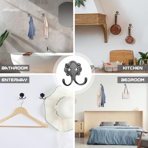Heavy Duty Black Metal 8 Pack Coat Hooks for Wall Mounting