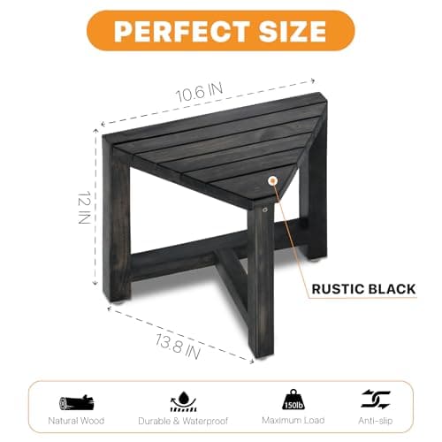 ENKEZI Rustic Black Shower Foot Rest - 12 in Bench for Inside Showers