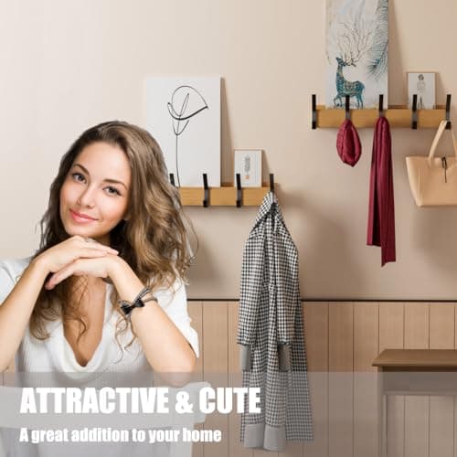 17" Wall Coat Rack with 5 Removable Hooks for Hats Keys Backpacks