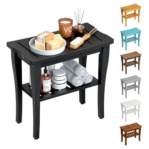Bamboo Waterproof Shower Bench Stool with Storage, Ideal for Adults & Seniors Indoors or Outdoors