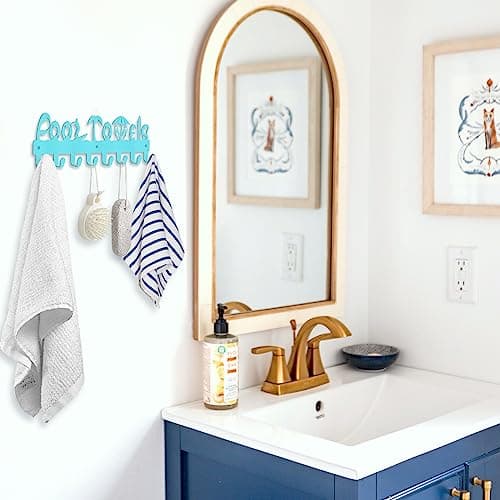 Blue Metal Outdoor Pool Towel Rack with Hooks for Storage and Decor