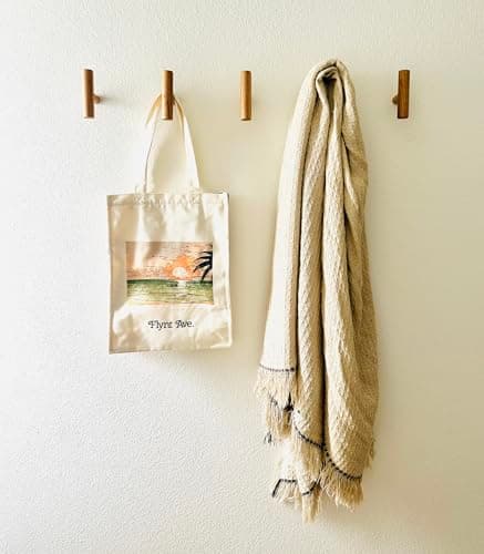 Sturdy Natural Oak Wooden Coat Hooks, Holds Up to 7lbs - Pack of 5