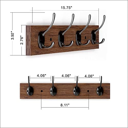 BAMEOS Brown Wall Hooks with 4 Dual Hooks for Entryway and Bathroom