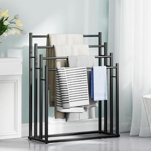 Honiter 4-Tier Wide Towel Rack, Black for Outdoor Pools