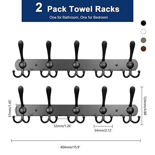 NearMoon Heavy Duty Coat Rack, 5 Hooks, Matte Black, Wall Mount Towel & Hat Hooks