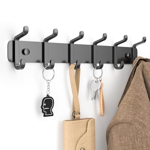 Pickpiff Heavy Duty Black Coat Hook Rail with 6 Dual Hooks for Mudroom, Entryway, and More