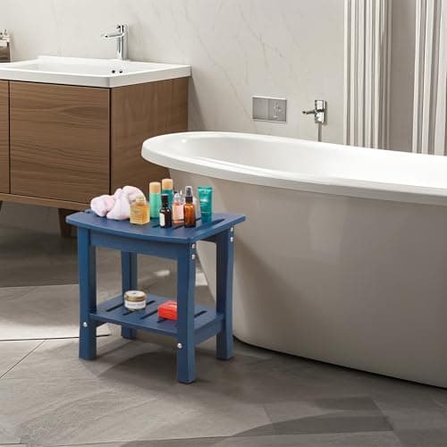 Waterproof HDPE Shower Bench with Storage and Non-Slip Shaving Shelf (Navy)