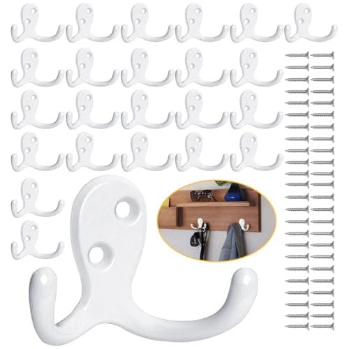 Heavy Duty 14 Pack Double Prong Coat Hooks for Hanging Towel, Coat, Bag, Hat, Cup, Key
| No Rust Black Metal Wall Mounted Coat Hooks with 28 Screws for Heavy Duty Use
| 14 Pack Coat Hooks for Hanging Towel, Coat, Bag, Hat, Cup, Key - Wall Mounted wi 