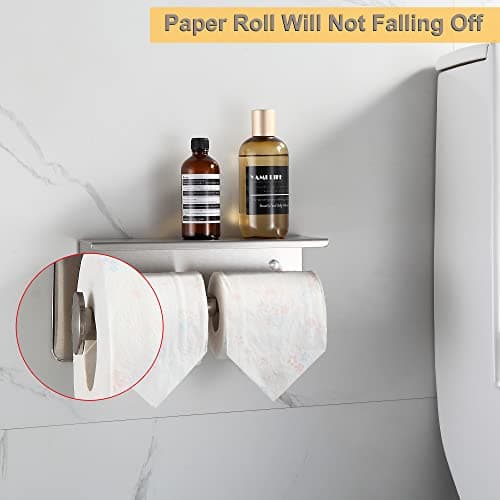 Bathroom Toilet Paper Holder with Shelf, Brushed Nickel, 304 Stainless Steel