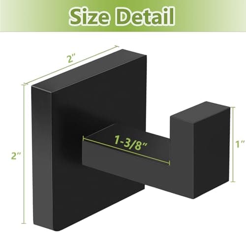 IBosins Heavy Duty Square Matte Black Bathroom Towel Hooks 6-Pack