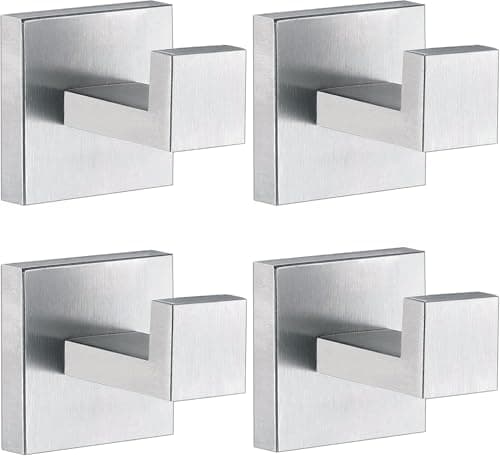Stainless Steel Towel Hooks for Bathroom and Kitchen - 1.9 x 1.8 Inch Robe Hooks with Brushed Finish