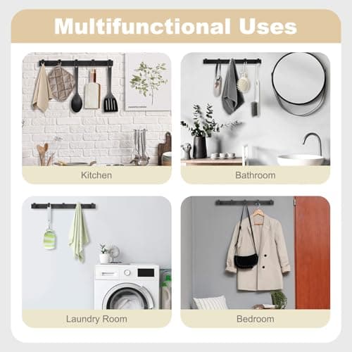Black Metal Coat Rack, 5 Hooks, Heavy Duty, Wall Mount, Entryway, Bathroom, Garage, RV, 1 PC