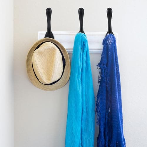 Durable Wall Mounted Coat Hooks - 5 Pack - Matte Black Double Prongs for Hanging Clothes/Towels