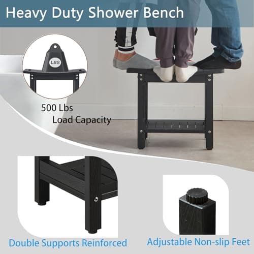 Poly Lumber Large Waterproof Shower Bench Seat, Black