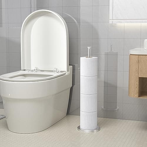 Free-Standing Stainless Steel Toilet Paper Holder Stand with Reserve Function for Bathroom & Toilet Rolls Storage