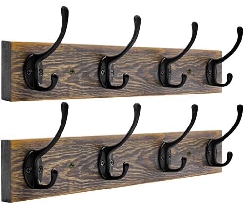 IBosins Brown Rustic Metal Wood Wall Mount Coat Rack (4 Hooks) — Brown Plate & Black Hook