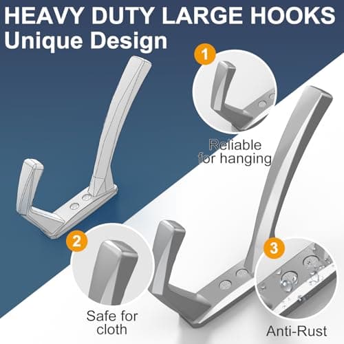 Heavy Duty Matte Towel Hooks, 5.7 Inch Coat Hooks (Silver, 4 Packs)