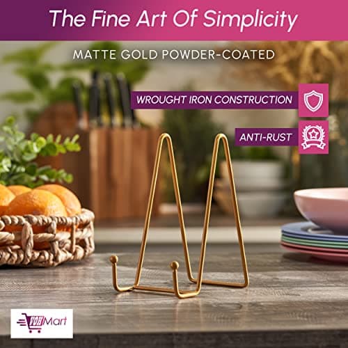 Gold Metal Plate Stand - 2 Pack 6 Inches, Decorative Book & Picture Holder