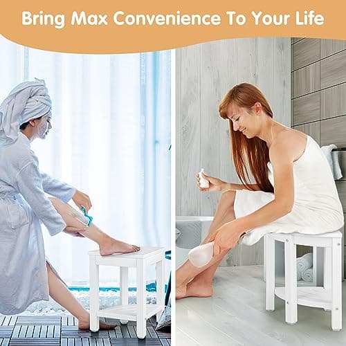 Giantex Waterproof Corner Shower Stool with Storage Shelf (White)
