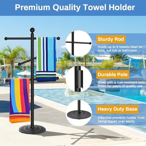 Sturdy Metal Outdoor Pool Towel Rack for Pool & Hot Tub