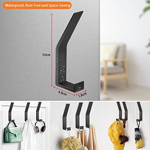Black Wall Mount Coat Rack Hooks, 4Packs, Bath Towel Rope for Kitchen, Foyers & Bedrooms